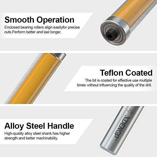 4 PCS Top and Bottom Bearing Flush Trim Router Bits Set 1/2 Inch Shank, 3/4 Inch Cutting Diameter