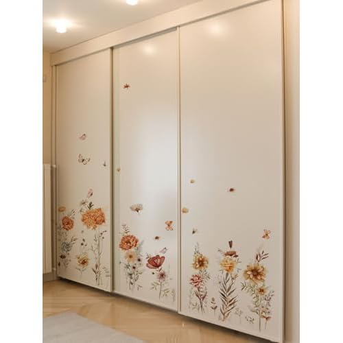 Boho Wall Decor Stickers Floral Wallpaper Peel and Stick Pretty Flowers Butterfly Wall Decals for Living Room Baby Kids Nursery Girls Bedroom Wall Decoration