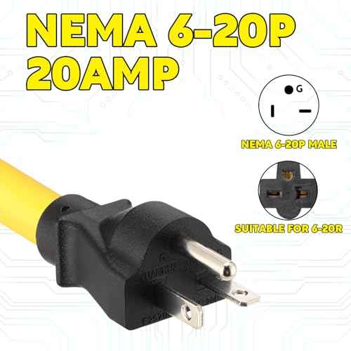 40 FT NEMA 6-20 Extension Cord, NEMA 6-20P Male Plug to 6-20R/6-15R Female Receptacle, 20 Amp T-Blade Outlet Extension Power Cord with Waterproof Sockets, Heavy Duty 12/3 AWG, 250V, 5000W