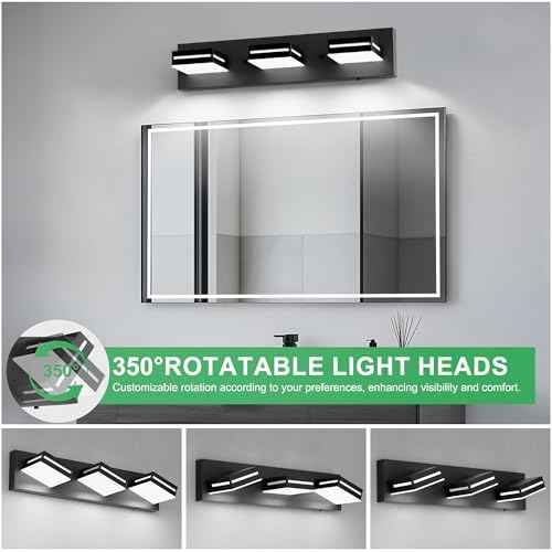 Sailstar LED Modern Bathroom Vanity Light Fixture, 5CCT 24W 3-Light Bathroom Lighting Fixtures Over Mirror, Dimmable Acrylic Vanity lights with Rotatable Heads, 20" Matte Black Bath Room for Over Sink