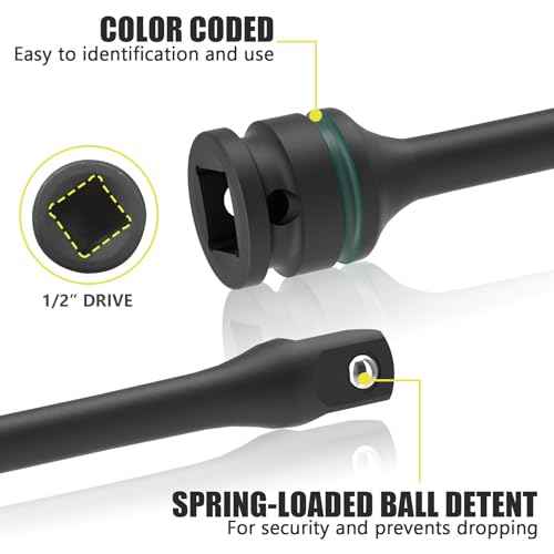 1/2" Drive Torque Limiting Extension Bar Set, 5-Piece Lug Nut Torque Stick Set With 8 Inch Color-Coded 65 to 140 Ft-Lbs Torque Sticks