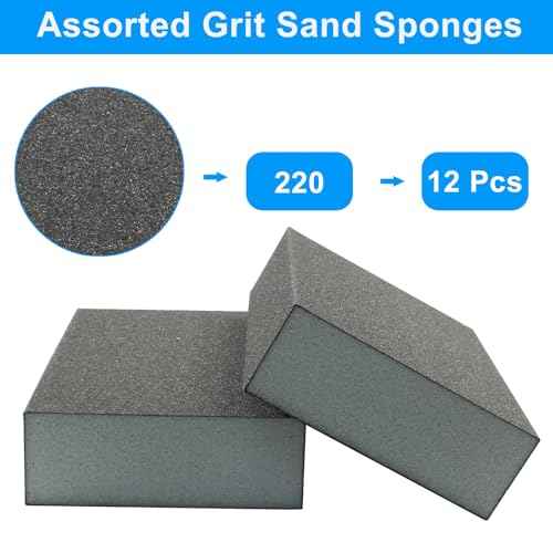 Hitefu 12 Packs Sanding Block, 220 Grit Sanding Sponge, Reusable Sandpaper Block for Wood, Glasses, Metal, Drywall
