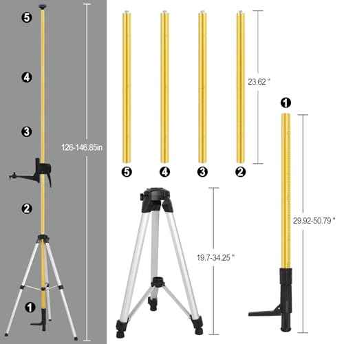 Telescoping Laser Level Pole with Tripod, 12Ft./3.7M Laser Level Tripod Include 1/4-Inch by 20-Inch Mount for Rotary and Line Laser Level, Laser Stand with 5/8¡±-11 Threaded Adapter