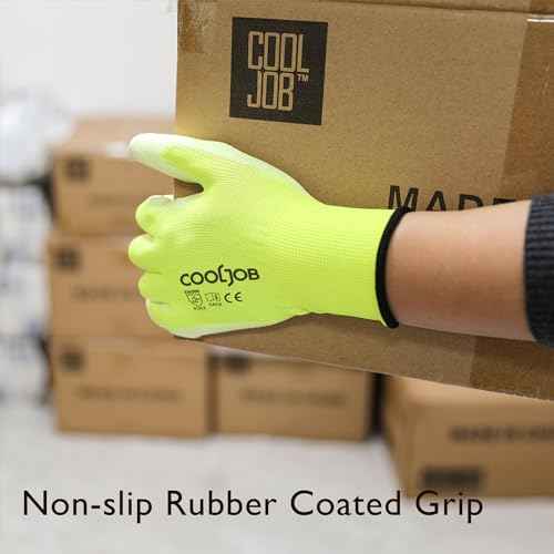 COOLJOB 60 Pairs Safety Work Gloves Pack Bulk with Grip PU Coating, 13 Gauge Seamless Knit Gloves with Polyurethane Dipped for Warehouse Working, Breathable Lightweight for Men Women, Yellow Large