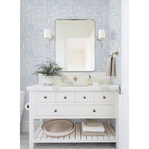 GloryTik Peel and Stick Wallpaper Blue and White Contact Paper Modern Geometric Self-Adhesive Removable Waterproof Wall Paper for Bedroom Bathroom Cabinets Kids Room Vinyl Roll 16.14"x118"
