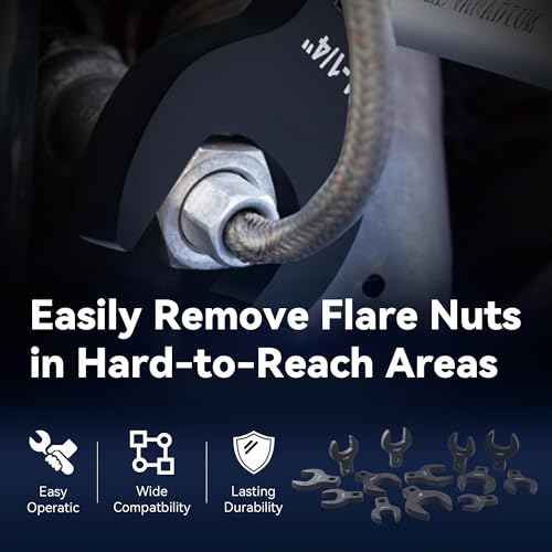 14 Piece Crows Foot Wrench Set, SAE Shockit Crows Foot for 1-1/16" to 2" Flare Nuts for 1/2" Drive Rachets & Extenders, Blackened Cr-V Steel Crowfoot Wrenches