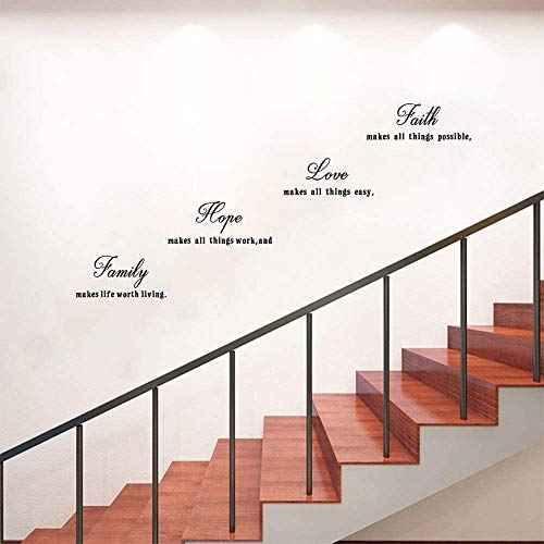 16.5 x 23.5 inches Faith Love Hope Quotes Wall Stickers Decals Decor, Removable DIY Saying Wall Art Decals Sticker, Easy Peel and Stick Wallpaper for Bedroom Living Room (Black)