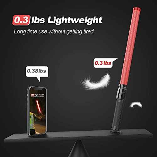 RoadHero 4 Pack Traffic Wand, 21 Inch Led Traffic Control Wands with 2 Flashing Modes, Safety Light Baton with Side Clip for Airport, Parking, Car Directing