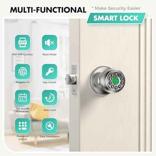 Fingerprint Door Lock£¬Fingerprint and Keypad Input Smart Door knob, App Controlled Biometric Door Lock, Keyless Entry, Bedroom, Office, Hotel, Apartment Auto Door knob(Silver)