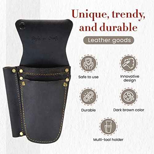 Style N Craft 70012-3 Pocket Dual Pliers & Single Tuna Spike Holder in Oiled Leather - Dark Brown