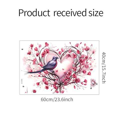 Pink Rose Love Heart Hummingbird Flower Wall Stickers,sacinora Valentine Romantic Love Floral Art Wall Decals Removable Vinyl Peel and Stick for Valentine's Day Wedding Anniversary Living Room Bedroom