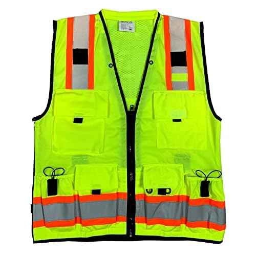 Vero1992 (F Safety Vest For Men's, Engineer High Visibility Vest With Pockets and Zipper, Reflective safety vest