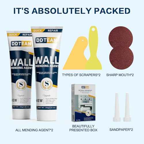 Drywall Repair Kit,2 Pack Wall Mending Agent,Wall Spackle with Scraper, Wall Surface Hole Fill Quick and Easy Solution, white