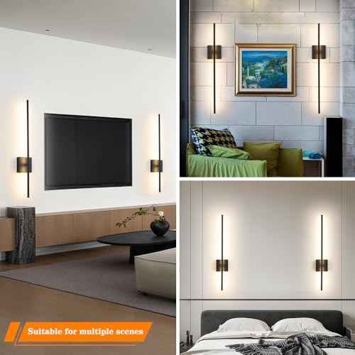Battery Operated Wall Sconce Set of 2, Black USB Rechargeable Sconces Wall Deco Set of Two, Dimmable Cordless Wall Sconce with Remote Control, LED Wireless Wall Lighting,31.6 in