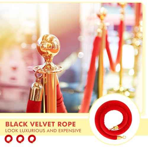 Woanger 6 Pack Velvet Stanchion Rope, 5 Feet Crowd Control Stanchion Ropes Safety Barrier with Gold Plated Hook for Carpet Events Movie Theaters Grand Openings Hotels Party (Red)