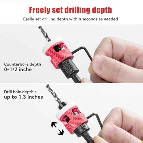 15 Pcs Countersink Drill Bit Set with Low Friction Depth Stop, HSS M2 Bits Tapered Head1/8 9/64" 5/32" Drill+3/8¡± 82¡Æ Counter-Bore,11/64" 3/16" Drill+ 1/2" 82¡Æ Counter Bore,1/4¡± Hex Shank(Red)