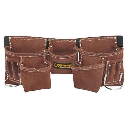 Graintex 11 Pocket Professional Suede Leather Tool Belt, Tool Bag Coffee Brown Color, 2¡± Webbing Belt, 2 Hammer Holders, Construction Tools, Carpenter Tools, Roofing Tools, Drywall Tools - DS2966