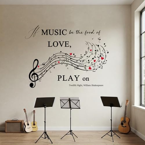 Music Quote Wall Decal,If Music Be The Food of Love Wall Sticker,Shakespeare Quote with Musical Notes for Home,Studio or Classroom