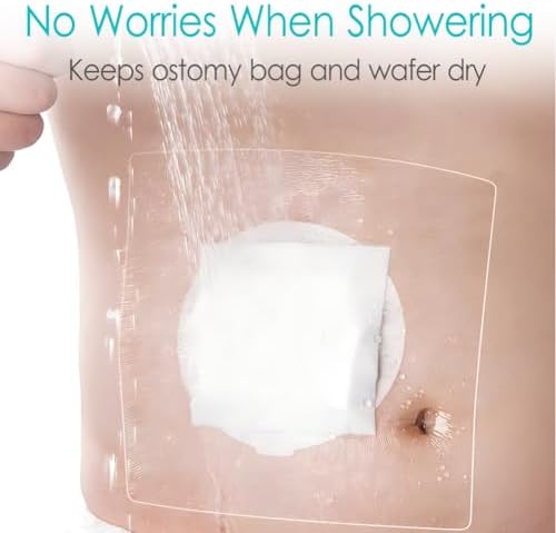 Ostomy Shower Cover Waterproof Ostomy Bag Covers Shower Guard Stoma Shower Shields Colostomy Bathing Bags Shower Protector Adhesive Bandage with Non-Stick Pad for Showering 12"x16" 14 Pcs