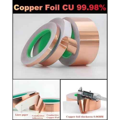 Copper Tape 1Inch x 50 Feet Double Conductive Metal Foil Adhesive Tape for EMI/RFI Shielding, DIY Crafts, Grounding, Stained Glass, Garden, Solder Paper Circuit, Guitar Interference Shield, Duct Wrap