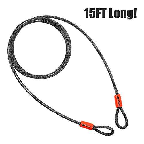 BV Heavy-Duty 15FT Security Cable with Loops - 10mm (3/8 Inch) Cut-Resistant Braided Steel Cable - Versatile & Weatherproof - Security Chain for Padlock, Chain Lock, Wire Lock