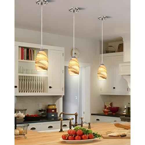 Mini Pendant Lights Kitchen Island Light Brown Glass Lamp Shade Hand Blown Glass Pendant Light with Brush Nickel Finish Adjustable Cord for Kitchen Over Sink, Dining Room (Light Brown-1P)