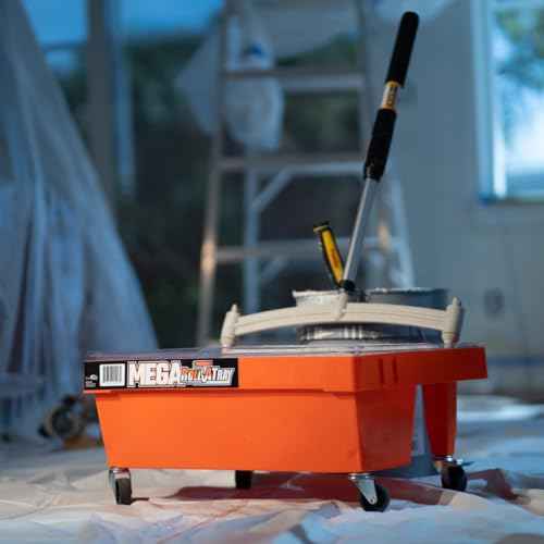 Orange, Zorr Corp, Mega Roll-A-Tray Rolling Paint Tray with Wheels (MRT-21)? Heavy-Duty 3 Gal Capacity, Portable Paint Roller, Spill Guard Lip, Includes casters, for Professional Painting, DIY, Home.