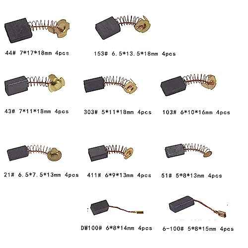 40Pcs Electric Motor Carbon Brushes 10 Different Sizes for Replacement Repair Power Tool Part