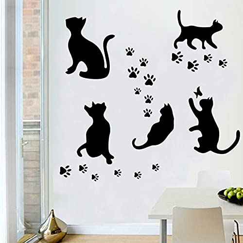 5 Pcs Black Cat Stickers Paw Patrol Party Wall Decal Butterfly Wall Decor, Removable Art Vinyl Door Decal Wallpaper for Family Bedroom Living Room Home Decorations