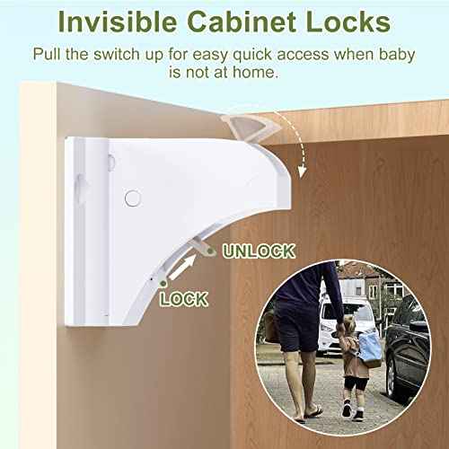 Magnetic Cabinet Locks 20 Pack+4 Keys, AOSITE Baby Proofing Drawer Lock Child Safety Locks for Kitchen with Adhesive No Drilling or Screws Fixed, 4 Baby Safety Cabinet Locks for Knobs