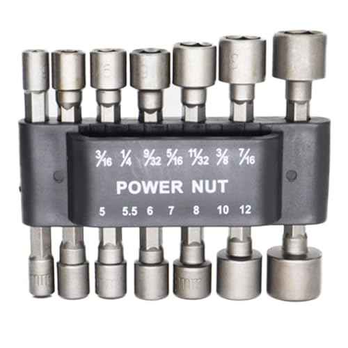 Power Nut Driver Drill Bit 14-Piece Set, 1/4" Hex Drive, Metric & SAE Socket Wrench Screws Compatible with Power Tools