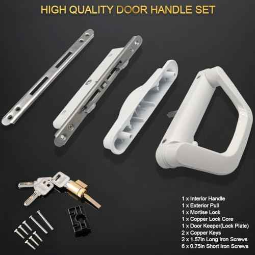 Patio Sliding Door Handle Set with Mortise Lock, Suitable for Sliding Glass Patio Door Thickness from 1.5in to 2in, 4-15/16" Screw Holes, Need to Drill, Reversible Design, Keyed (White)
