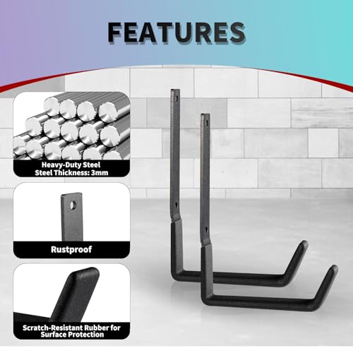 Heavy Duty Steel Garage Hooks, Garage Storage Utility Hooks, Garden Tool Organizer, Steel Wall Mount Hooks, (6, Large)