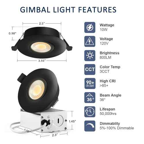 Sublimation Black 4 Packs 3 Inch led recessed Light 10w,3 Colors Adjustable 3000K/4000K/5000K,Waterproof recessed Lights for Shower,Suitable for Bathroom,Parlor,Bedroom,Kitchen,Balcony