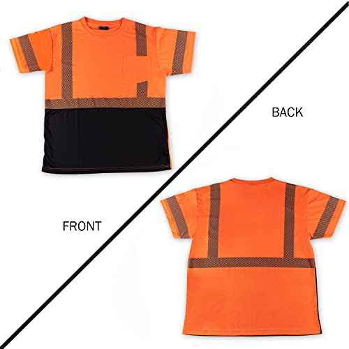 VENDACE Hi Vis Reflective Safety Shirts for Men ANSI Class 3 High Visibility Construction Work T Shirt(Orange,L)
