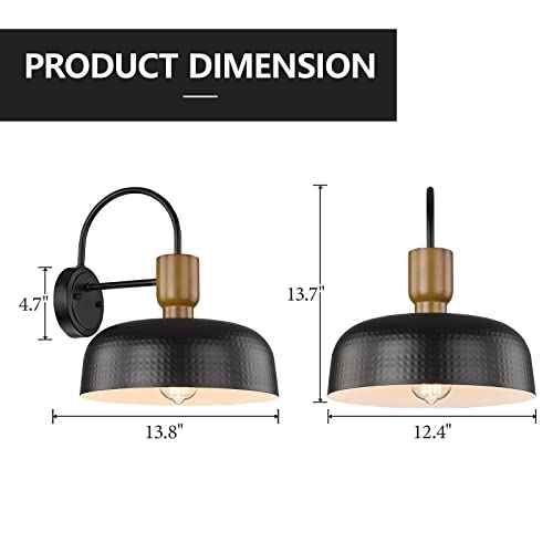 Darkaway Industrial Barn Light Fixtures Wall Lamps Sconces with Hammered Metal Shade, Black Gooseneck Lighting for Outdoor Indoor Patio Porch Lights