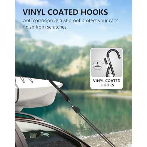 Kayak Straps Tie Downs 8 Pack Set, Roof Rack Straps Adjustable Ratchet Tie Down Straps with Lock S Hooks, 1/4 Inch 12 Feet Ratchet Straps for Small Cargo, Kayak-Soft Loops, Packing, Camping Gear