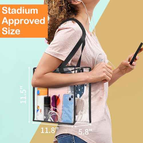 Clear Bag for Stadium Events Approved, 12x6x12 Large Transparent Tote Bag with Zipper for Gym Concert Sports Festivals