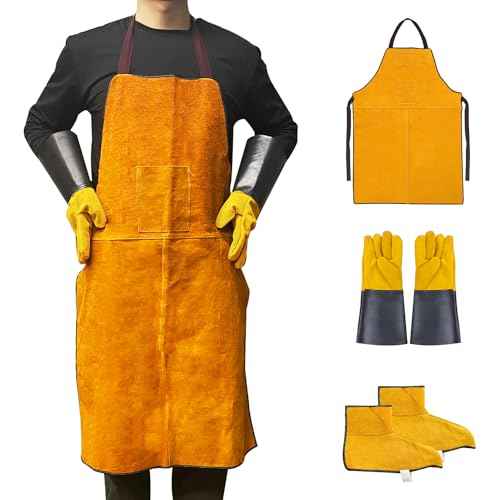 Men's Gloves and Feet Welding Apron - Heat Resistant and Flame Retardant Leather Processing Shop Blacksmith Apron
