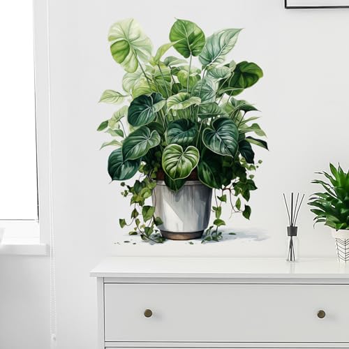 Plant Wall Stickers for Living Room Green Tropical Leaves Monstera Deliciosa Wall Decal Stickers Peel and Stick Wall Art Home Decor Wall Stickers for Bedroom Bathroom Classroom