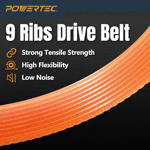 POWERTEC Planer Drive Belt for DeWalt DW735 & DW735X - 2-Pack Replacement Ribbed Belts (5140010-28), 9-Rib, Low Noise, High Tensile Strength (72078)
