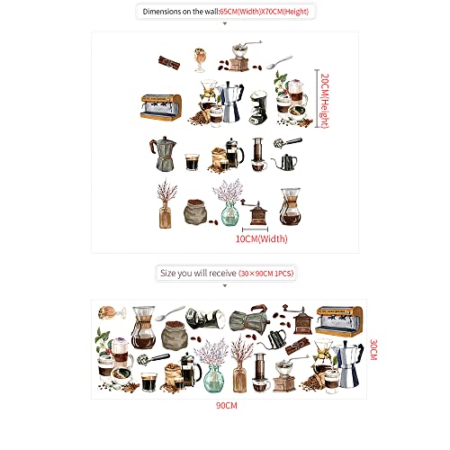 Runtoo Coffee Wall Art Decals Coffee Cup Kitchen Wall Stickers Cafe Shop Office Dining Room Window Door Decor