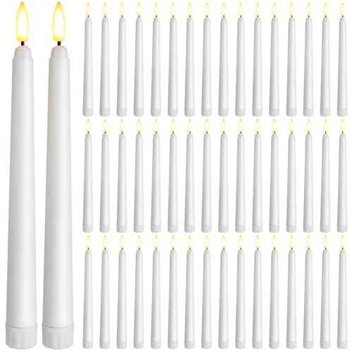 Baquler 50 Pcs 8.5 Inch Flameless Taper Candles Battery Operated Taper Candles Bulk LED Flickering Flameless Candlesticks Realistic Candle Lights for Home Dinner Wedding Church Christmas Decor