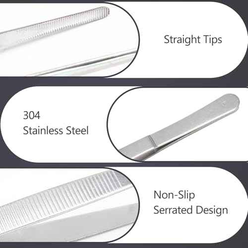 4Pcs 304 Stainless Steel Tweezer Set, 7" 8" 10" 12" Long Tweezers with Precision Serrated Straight Tips, Non-slip Kitchen Tweezers for Cooking Baking Crafts Tank Aquarium Terrarium