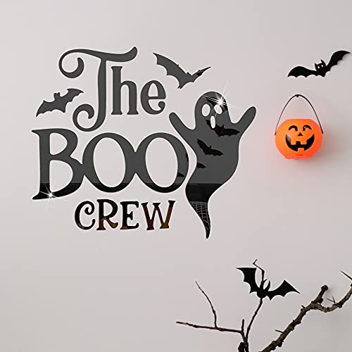 Halloween Ghost Bat Wall Decor 3D Wall Stickers Removable Halloween Acrylic Mirror Wall Sticker Decorations The Boo Crew Wall Decals for Bedroom Windows Party Decoration