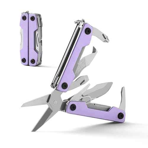 Multitool with Pocket Knife,Gifts for Men and Women, 11-in-1 Mini EDC Multitool with Screwdriver, Scissors, SIM Extractor and Bottle Opener, Perfect for Outdoor, Hiking, Simple Repair (Purple)