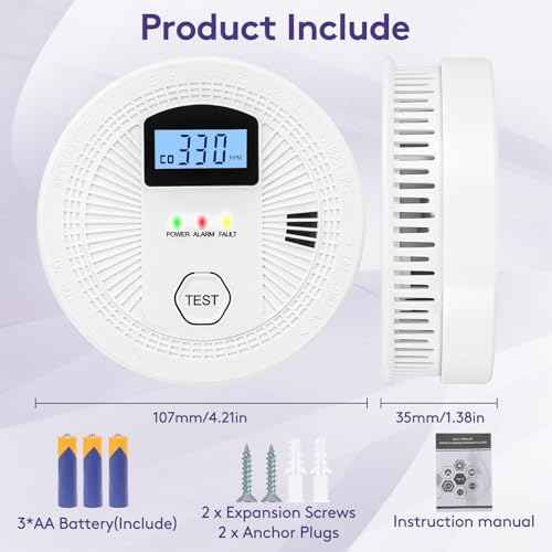 2 Pack 2 in 1 Carbon Monoxide Smoke Detector, Battery Operated (Include) Fire CO Alarm with Test Button Home Smoke Alarm
