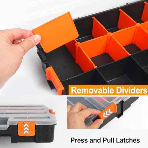 HARFINGTON Single Side Tool Organizer 14.8"x11.4"x2.6" 17-Compartment Hardware Storage Box with Removable Plastic Dividers for Screws Nuts Nails Bolts