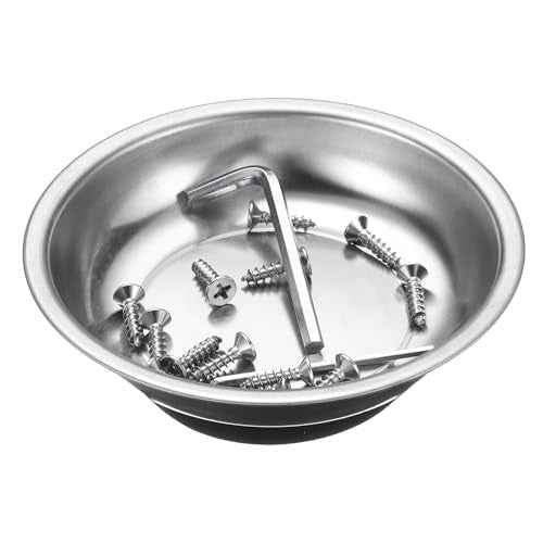HARFINGTON 5pcs Round Magnetic Tray 4"x1" Stainless Steel Magnet Tool Tray Parts Holder for Socket Screw Nuts Bolts Pin Washers Metal Parts