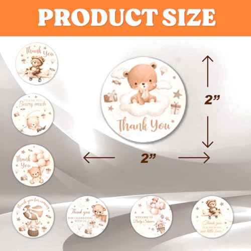 Cute Teddy Bear Baby Shower Thank You Stickers for Parents to Be and Gift Packaging Vinyl Adhesive Labels with Sweet Quotes Gender Neutral Decorations 90Pcs Water Bottles